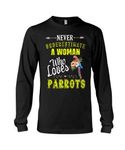 Alternative view of Never underestimate a woman who loves parrots - Tshirt