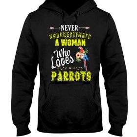 Never underestimate a woman who loves parrots black