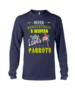 Never underestimate a woman who loves parrots navy 2