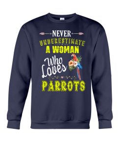 Never underestimate a woman who loves parrots navy 3