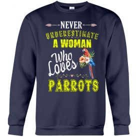 Never underestimate a woman who loves parrots navy