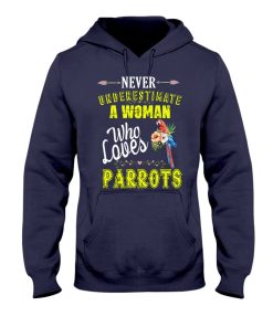Never underestimate a woman who loves parrots navy 4