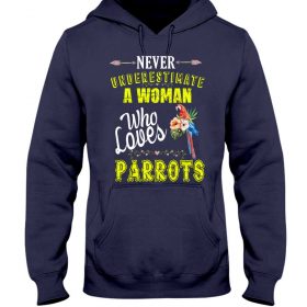 Never underestimate a woman who loves parrots navy