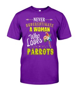 Never underestimate a woman who loves parrots purple 1