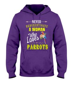 Never underestimate a woman who loves parrots purple 4