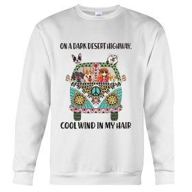 On a dark desert highway cool wind in my hair Dog Hippie Husky Tshirt (2)