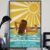 And She Lived Happily Ever After Swimming Brunette Girl Vintage Poster