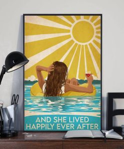 And She Lived Happily Ever After Swimming Brunette Girl Vintage Poster