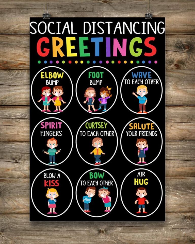 Social Distancing Greeting Pupils Teacher School Poster