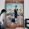 And She Lived Happily Ever After Blonde Flight Attendant Navy Uniform Poster