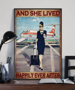 And She Lived Happily Ever After Blonde Flight Attendant Navy Uniform Poster