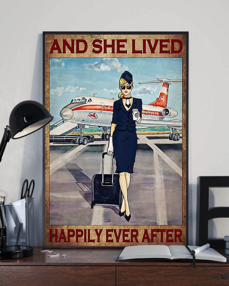 And She Lived Happily Ever After Blonde Flight Attendant Navy Uniform Poster