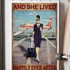 And She Lived Happily Ever After Blonde Flight Attendant Purple Uniform Poster