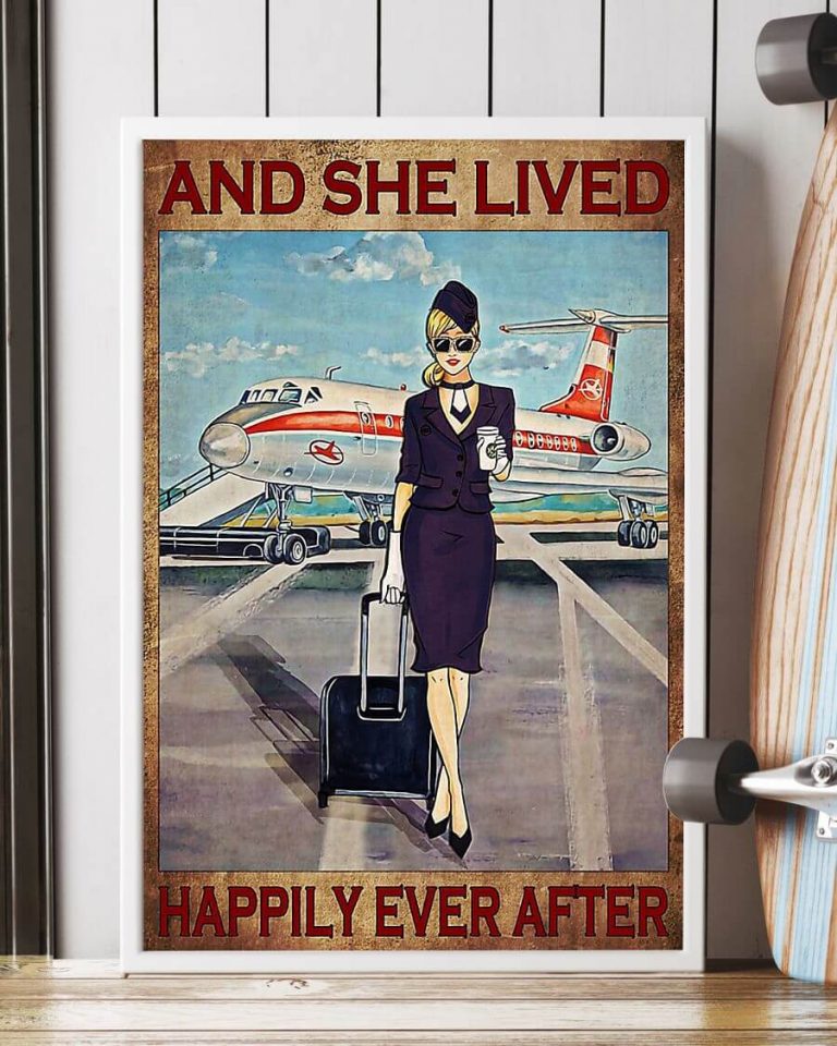 And She Lived Happily Ever After Blonde Flight Attendant Purple Uniform Poster