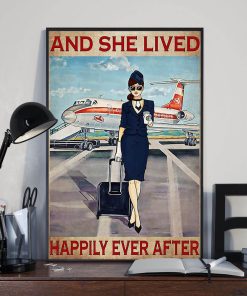 And She Lived Happily Ever After Brunette Flight Attendant Navy Uniform Poster