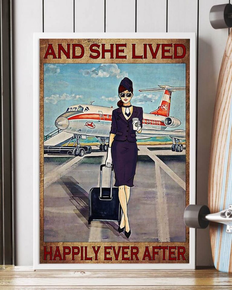 And She Lived Happily Ever After Brunette Flight Attendant Purple Uniform Poster