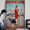 And She Lived Happily Ever After Brunette Flight Attendant Red Uniform Poster