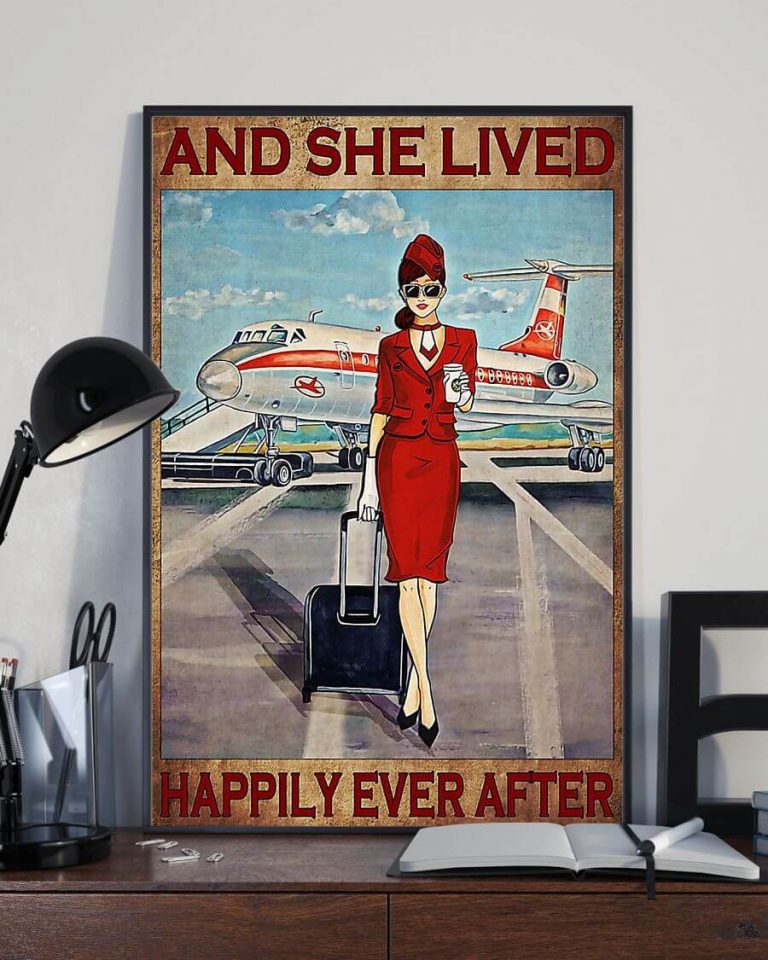 And She Lived Happily Ever After Brunette Flight Attendant Red Uniform Poster