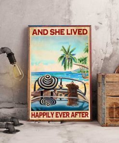And She Lived Happily Ever After Girl and Dog at Beach in Summer Vintage Poster