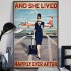 And She Lived Happily Ever After Redhead Flight Attendant Navy Uniform Poster