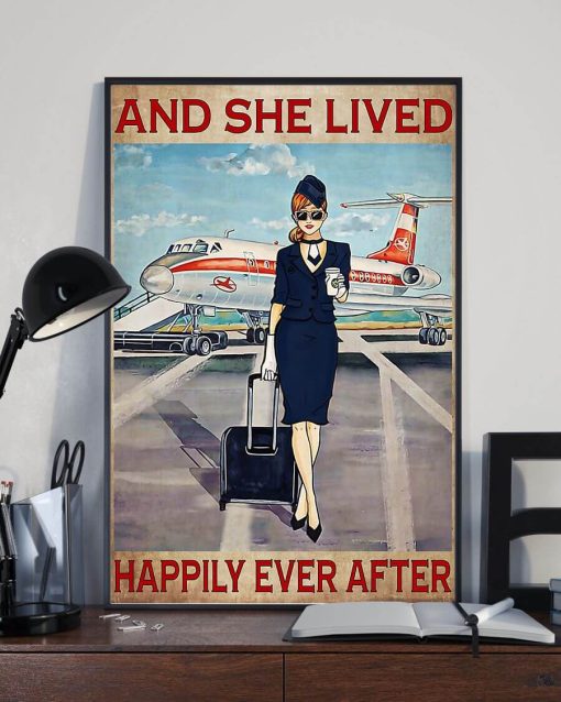 And She Lived Happily Ever After Redhead Flight Attendant Navy Uniform Poster