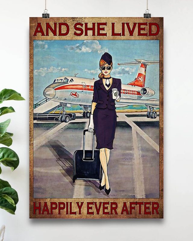And She Lived Happily Ever After Redhead Flight Attendant Purple Uniform Poster