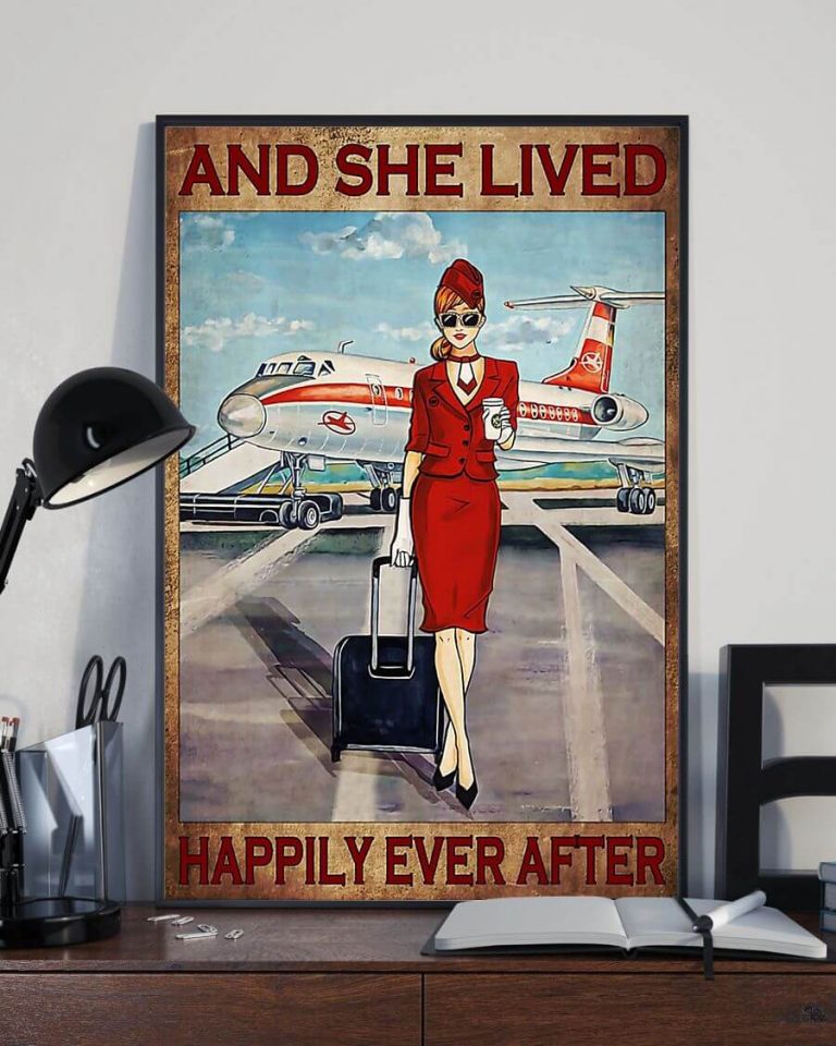 And She Lived Happily Ever After Redhead Flight Attendant Red Uniform Poster