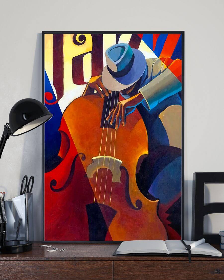 Contrabass Man Contrabass Player Full Color Jazz Poster - Savaltore