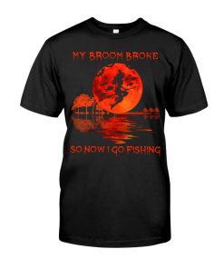 My Broom Broke So Now I Go Fishing Halloween Witch Guitar Shirt