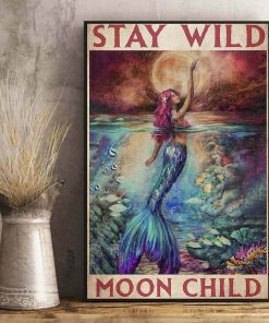 Mermaid Stay Wild Moon Child Vintage Poster
