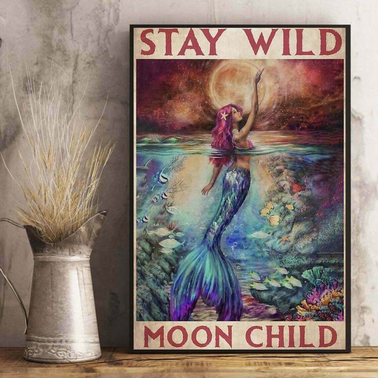 Mermaid Stay Wild Moon Child Vintage Poster