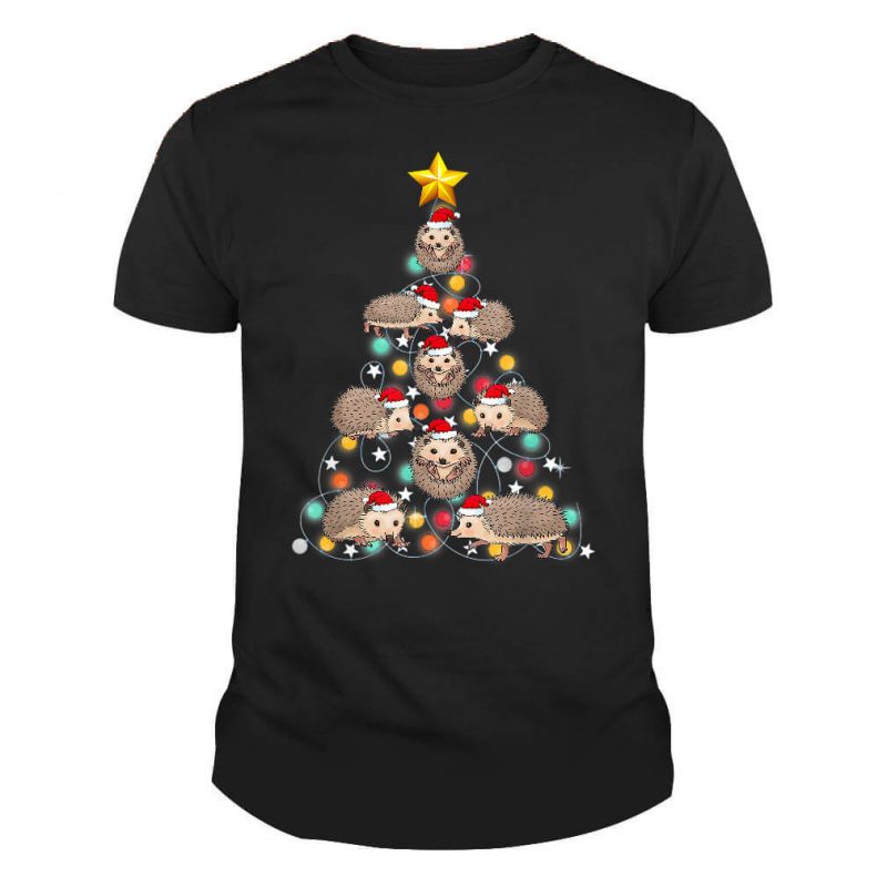 Santa Hedgehog Christmas Tree Light Unisex Men Women Shirt