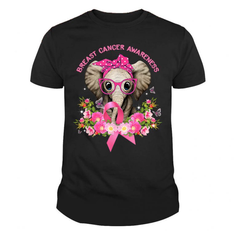 Breast Cancer Awareness Elephant Floral Flowers Pink Ribbon Bandage Gift Tshirt