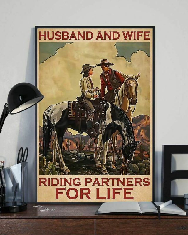 Husband And Wife Riding Partners For Life Cow Girl Cow Boy Horse Poster