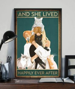 And She Lived Happily Ever After Girl and Black Cats Meow Poster