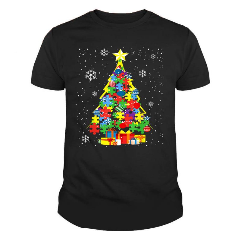 Autism Christmas Snow Tree Gift For Proud Autistic Person Tshirt