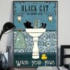 Black Cat And Sink Co Wash Your Paws Funny Black Cat Poster