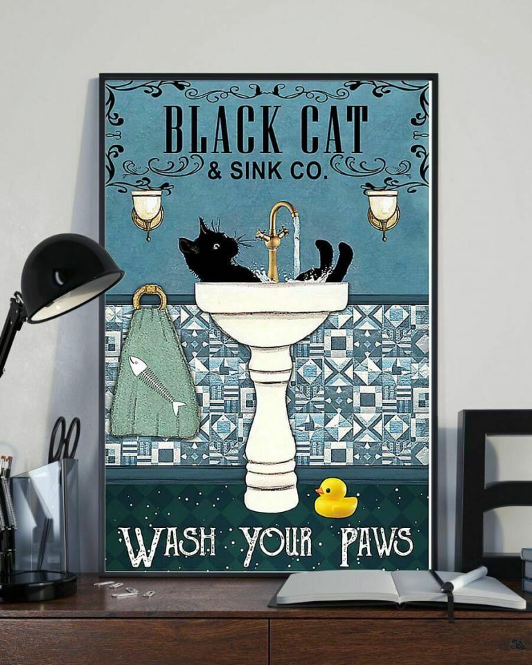 Black Cat And Sink Co Wash Your Paws Funny Black Cat Poster