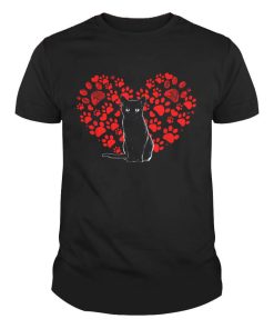 Black Cat Lover Heart Paw Valentines Day Gift Meow Cat Shirt