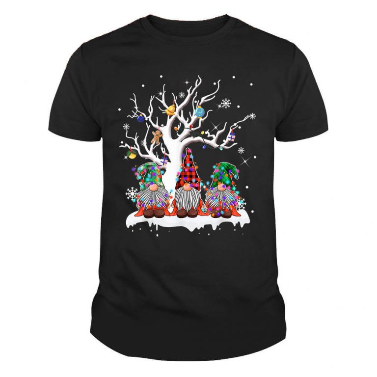 Cute Gnome Buffalo Plaid Christmas Tree Light Ugly Santa Hat TShirt