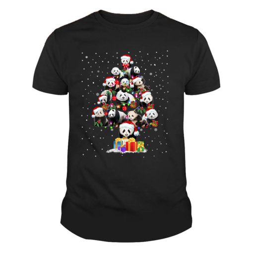 Cute Pandas Santa Hat Christmas Tree Ornament Decor Gift Unisex TShirt