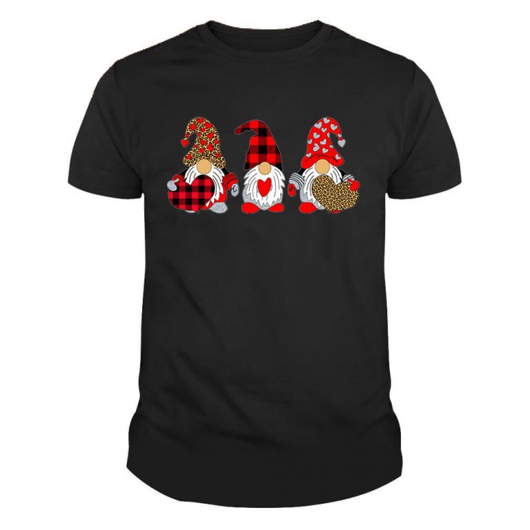 Three Gnomes Holding Heart Leopard Happy Valentine's Day Cute Funny TShirt