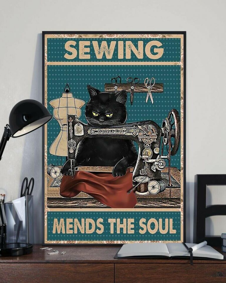 Sewing Mends The Soul Black Cat Sew Poster