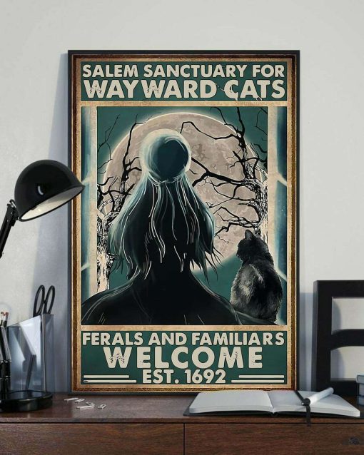 Salem Sanctuary For Wayward Cats Ferals Witch and Cat Halloween Poster