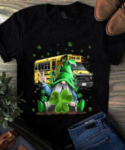 School Bus Gnome Shamrock St Patrick's Day Irish Gift Unisex Tshirt