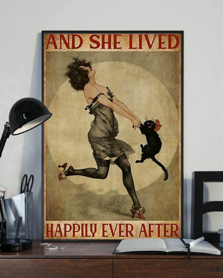 And She Lived Happily Ever After Girl With Black Cat Poster