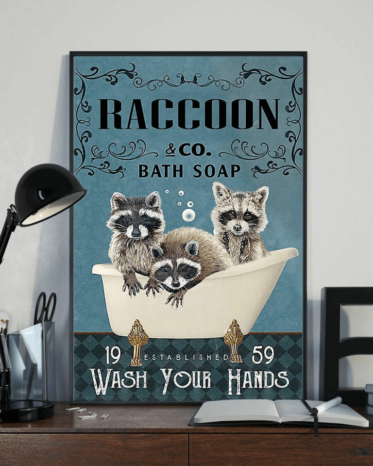 Raccoon and Co Bath Soap Wash Your Paws Poster