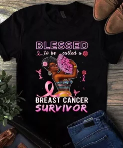 African American Breast Cancer Shirts Women Blessed Survivor Tshirt