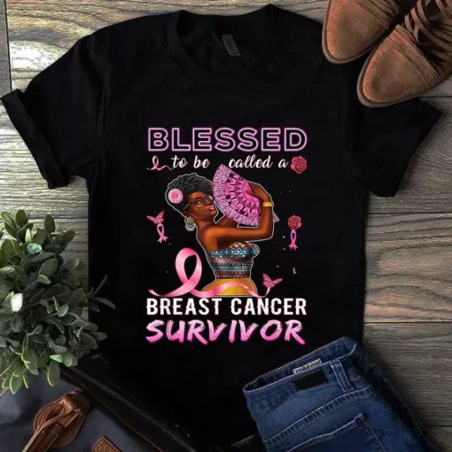 African American Breast Cancer Shirts Women Blessed Survivor Tshirt