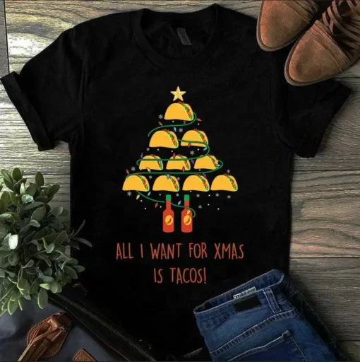 All I Want For Xmas Is Tacos Christmas Tacos Tree Light Tshirt